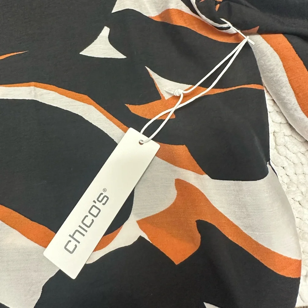 Chico's Bold Black, White, and Orange Button Down Shirt - Picture 3 of 4